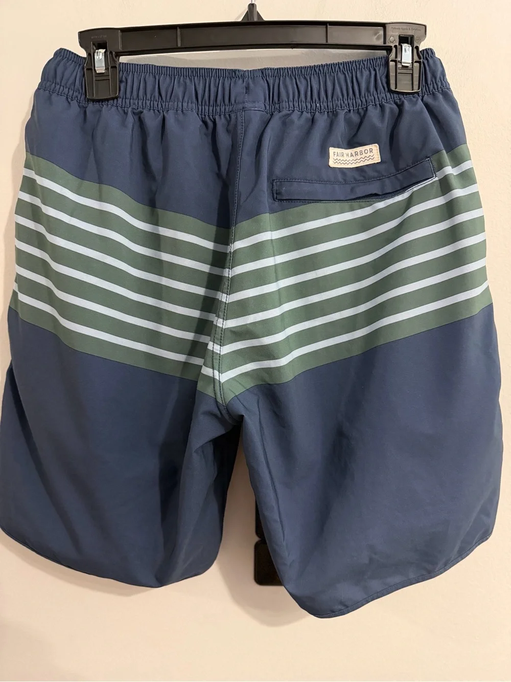 Fair Harbor Men’s The Anchor Performance Lined Swim Trunks Navy Stripe Size S